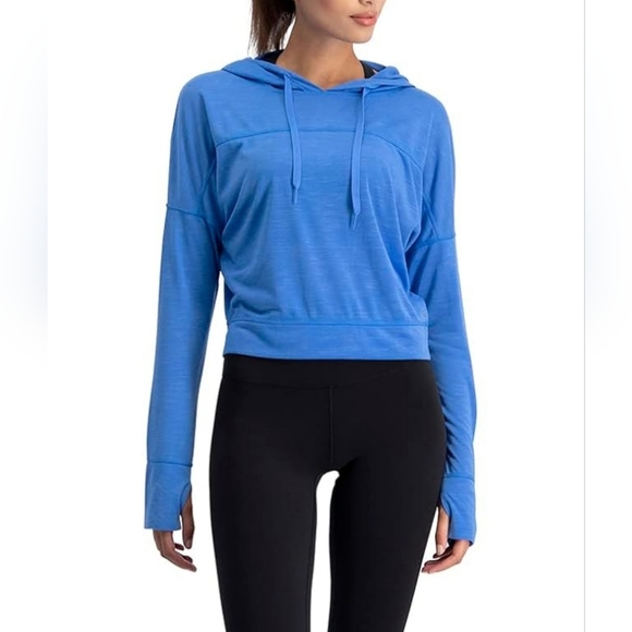 Three Sixty Six Women's Long-Sleeve Crop Top Hoodie, ROBIN BLUE, Multiple Sizes - Picture 1 of 9